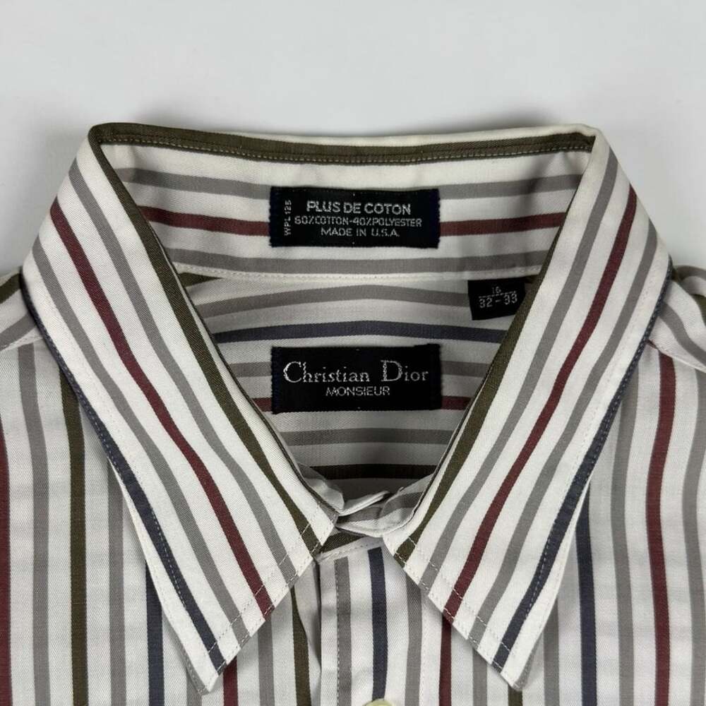 Vintage Christian Dior Monsieur Shirt Mens Size 16 32/33 Stripe Made USA